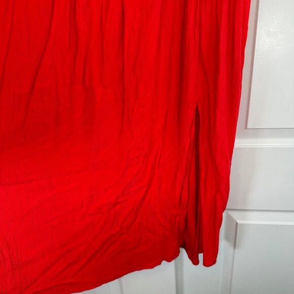 Red Smocked Midi On or Off Shoulder Slit Front Crepe Dress XXL - Picture 5 of 8